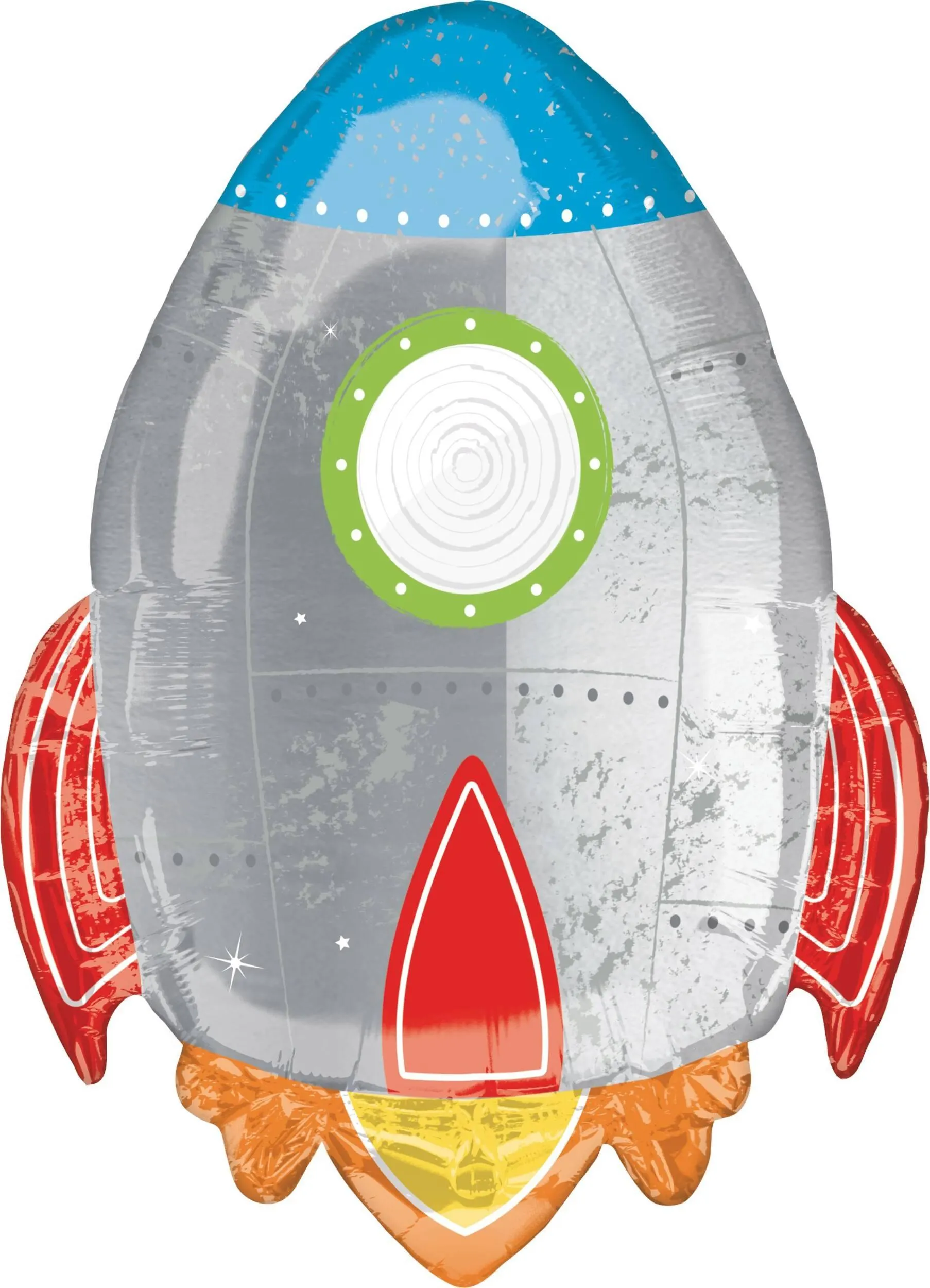 Blast Off Rocket Ship Satin Foil Balloon, Silver, 29-in, Helium Inflation & Ribbon Included for Birthday Party