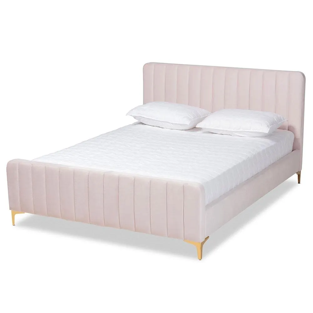 Nami Queen Platform Bed in Light pink and Gold