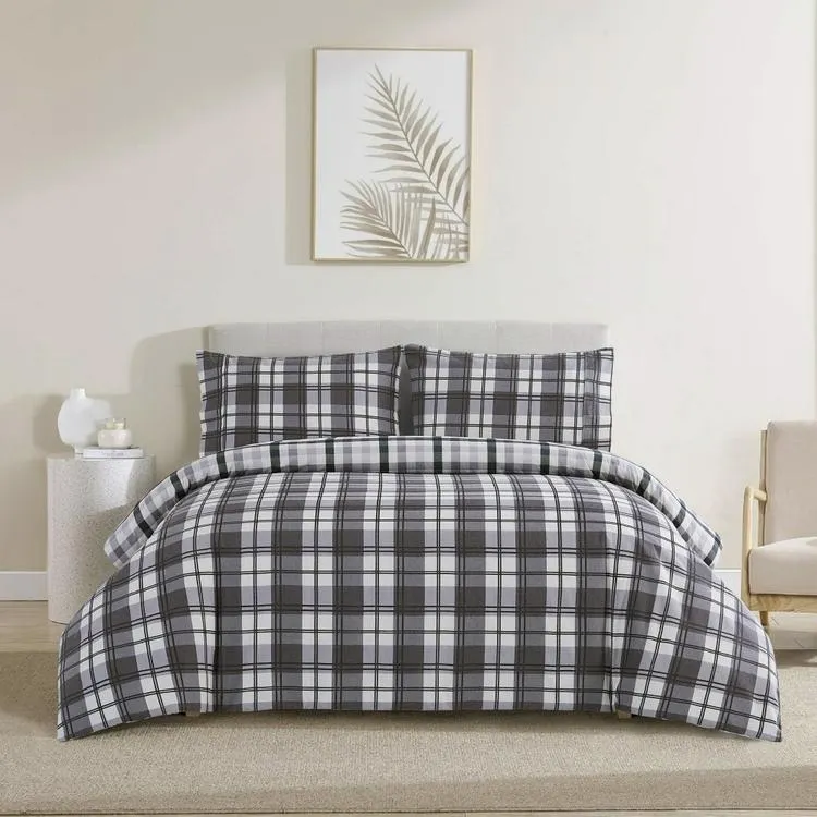 KOO Blair Charcoal Cotton Flannelette Quilt Cover Set Blair Charcoal