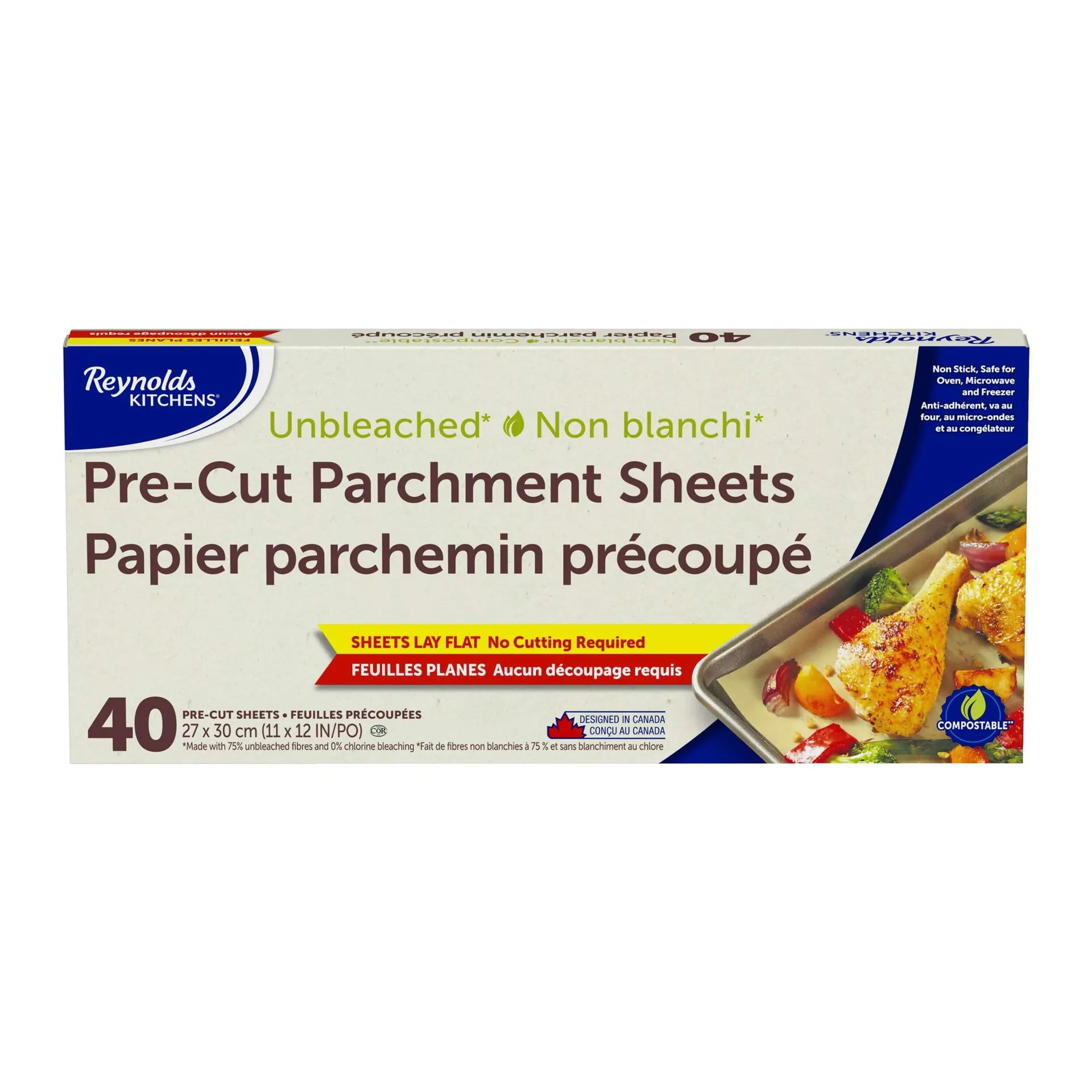 Reynolds Kitchens® Unbleached Pre-Cut Parchment Paper Sheets, Safe for Oven, Microwave & Freezer Use, 40-pc