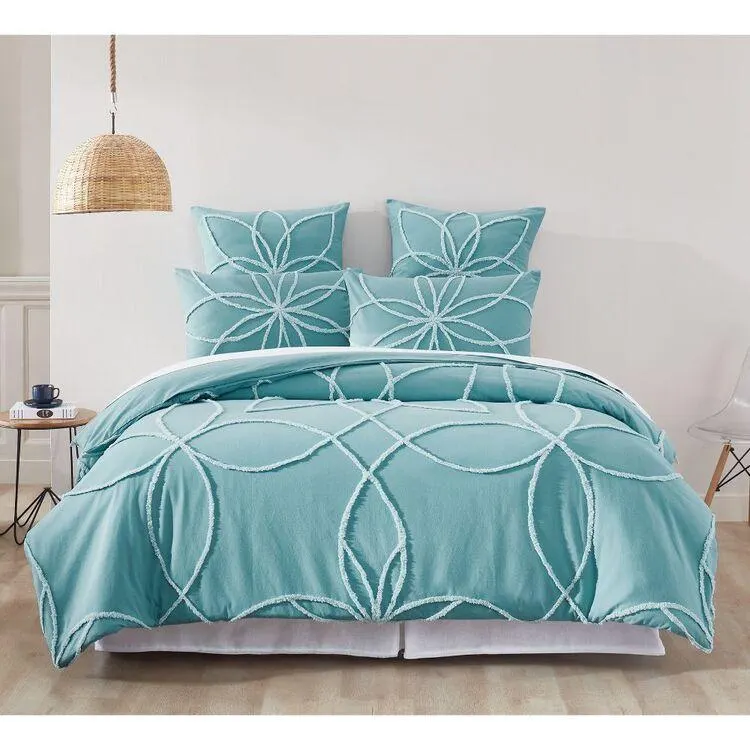 KOO Eva Cotton Tufted Quilt Cover Set Nile Blue