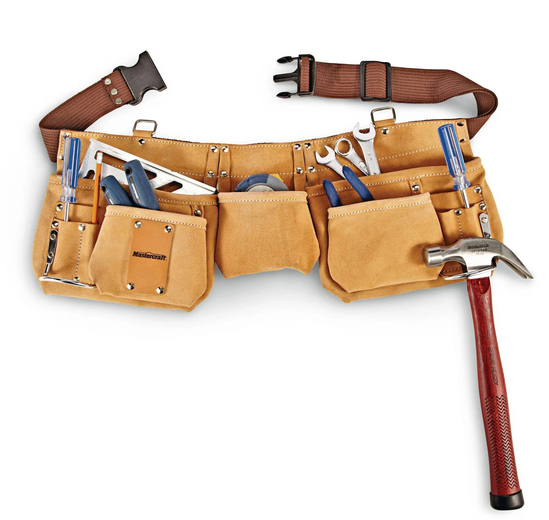 Mastercraft Suede Leather Adjustable Carpenter's Tool Belt, Multi-Pocket