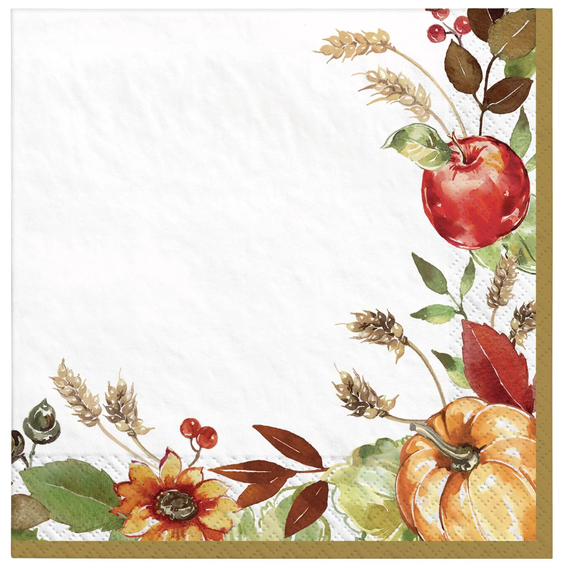 Grateful Day Square Paper Disposable Beverage Napkins, White Multi-Coloured, Pumpkin/Flower, 5-in, 36-pk, 2-ply, for Thanksgiving