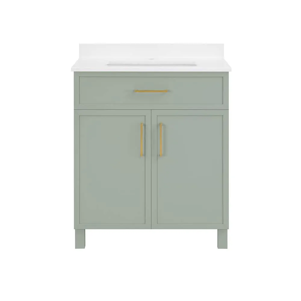 Bilston 30 in. W x 19 in. D x 34.5 in. H Bath Vanity in Sage Green with White Engineered Stone Top