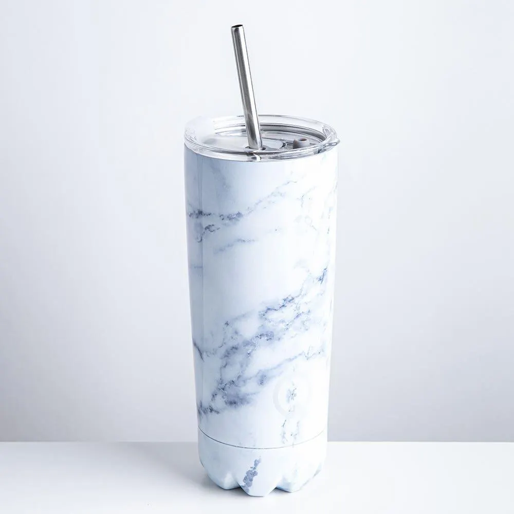 KSP Quench 'Marble' Double Wall Tumbler with Straw (White)