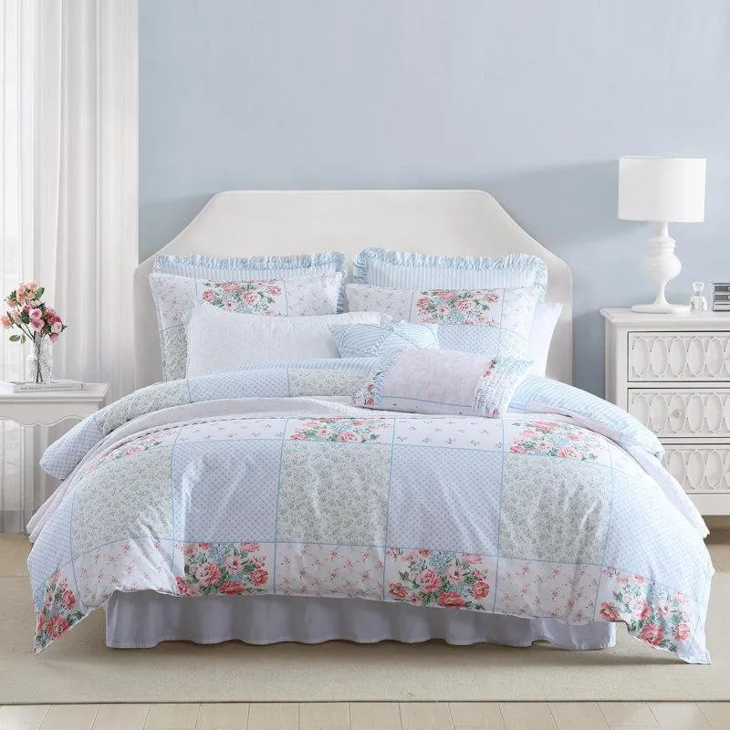 Laura Ashley Hope Patchwork Blue Cotton Reversible Comforter Set