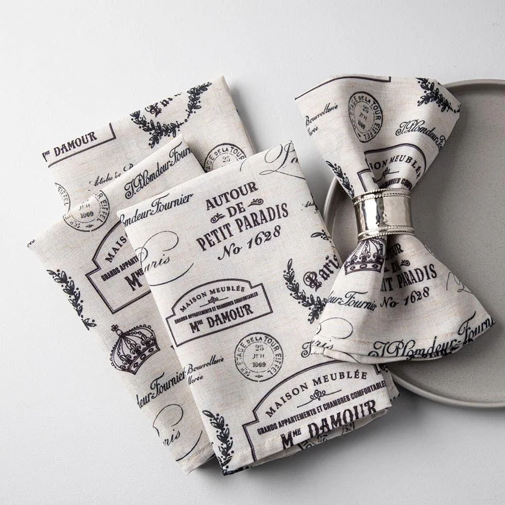 Harman Printed 'Paris Passport' Linen Napkin - Set of 4 (Natural)