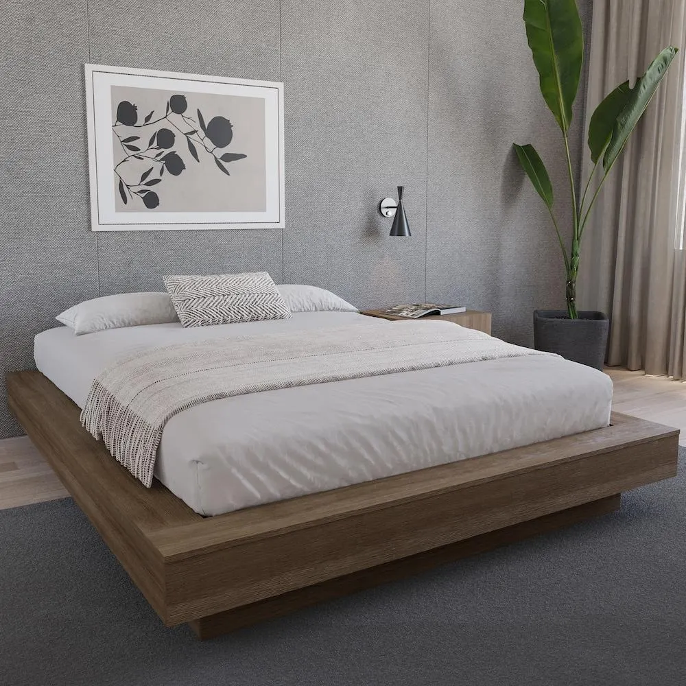 Marconi Platform Bed in Brown Oak, Queen