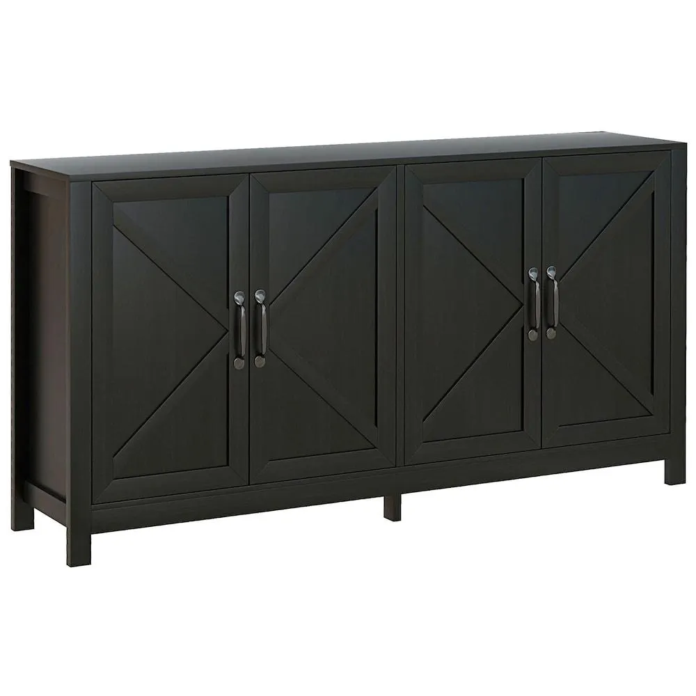Kitchen Storage Cabinet, Sideboard Buffet with 4 Barn Door, Black