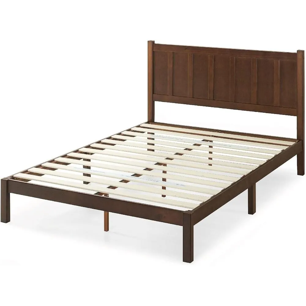 Zinus Queen Wood Rustic Style Platform Bed with Headboard in Brown