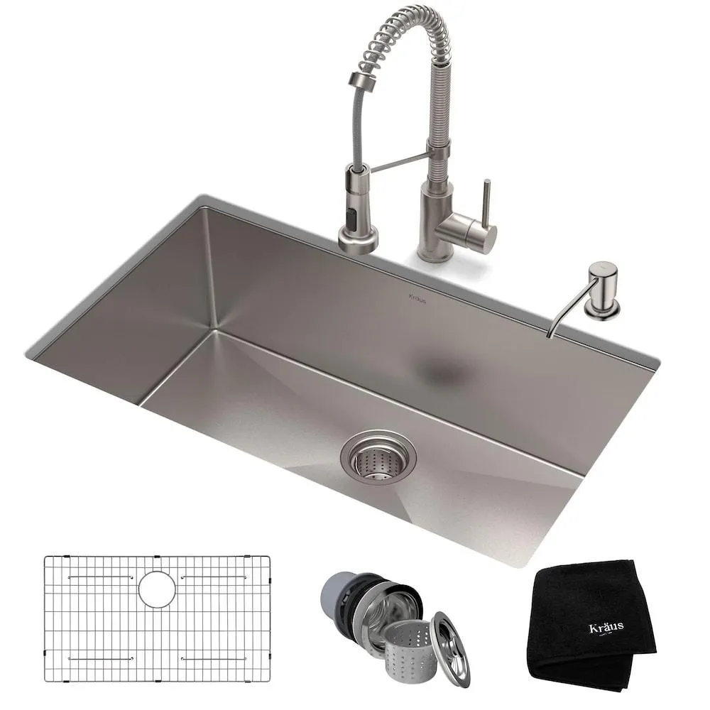 All-in-One Standart PRO 32 inch Sink and Bolden Pull-Down Faucet in Stainless Steel