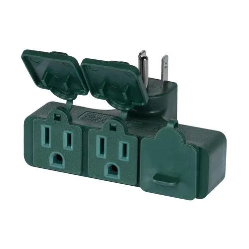 Weatherproof 3-Outlet Grounded Adapter, Heavy Duty Wall Tap with Covers - PrimeCables®