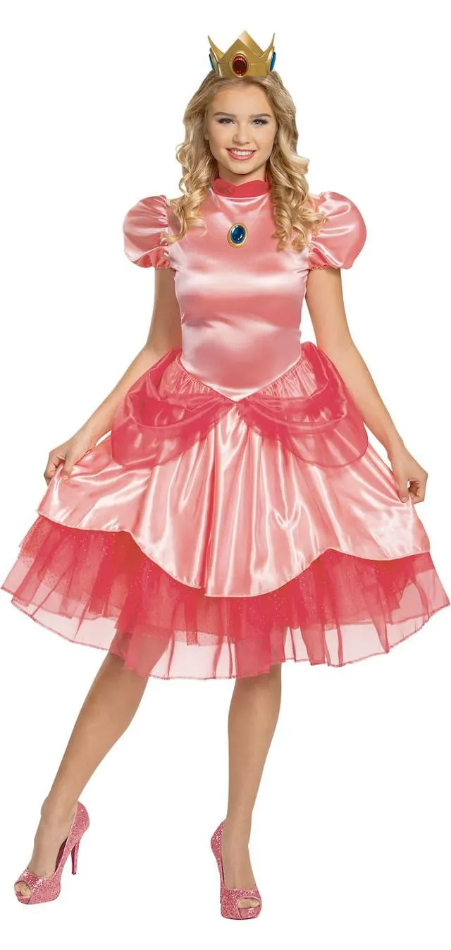 Adult Nintendo Super Mario Bros Princess Peach Pink Dress Halloween Costume, More Options Available