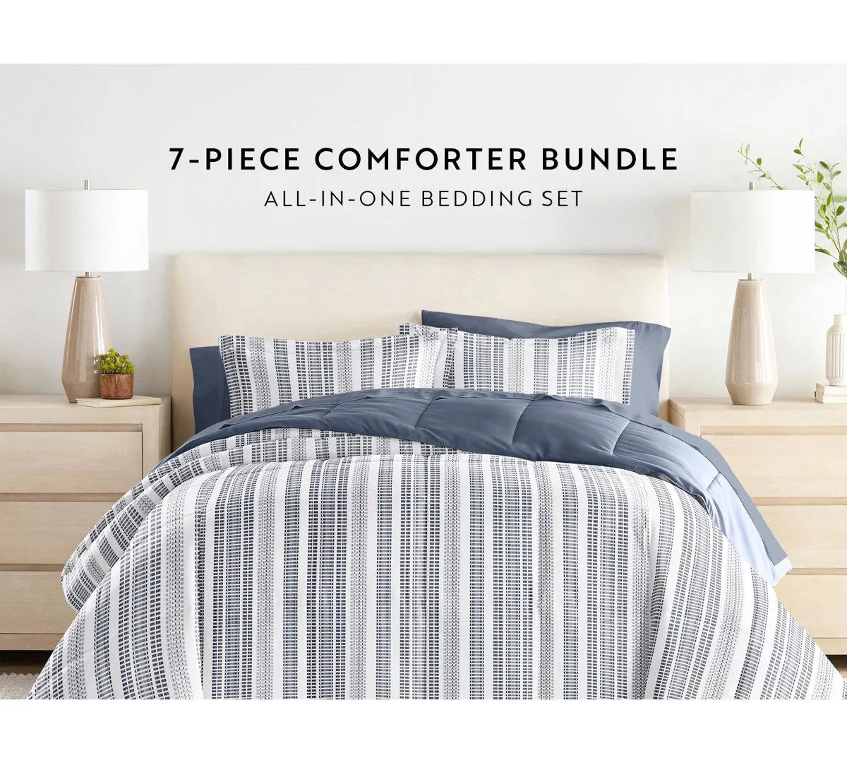 7-Piece Bedding Bundle - Pattern Comforter and Sheet Set