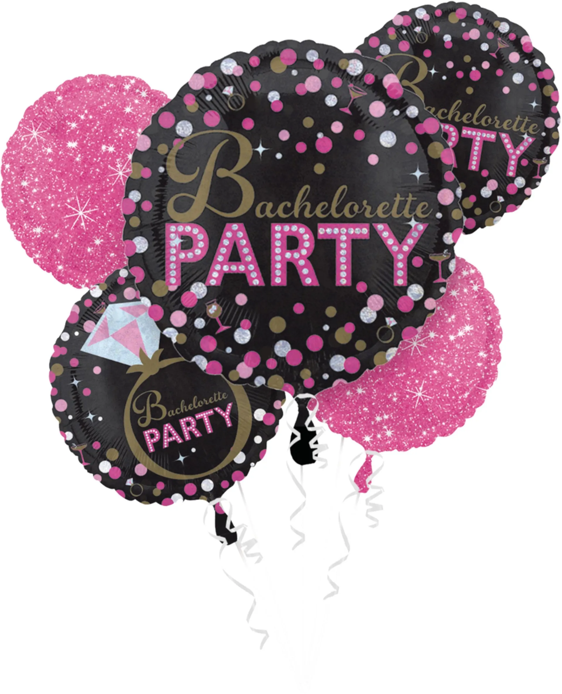 Sassy Bride Bachelorette Party Foil Balloon Bouquet, Helium Inflation Included, Black/Pink, 5-pc