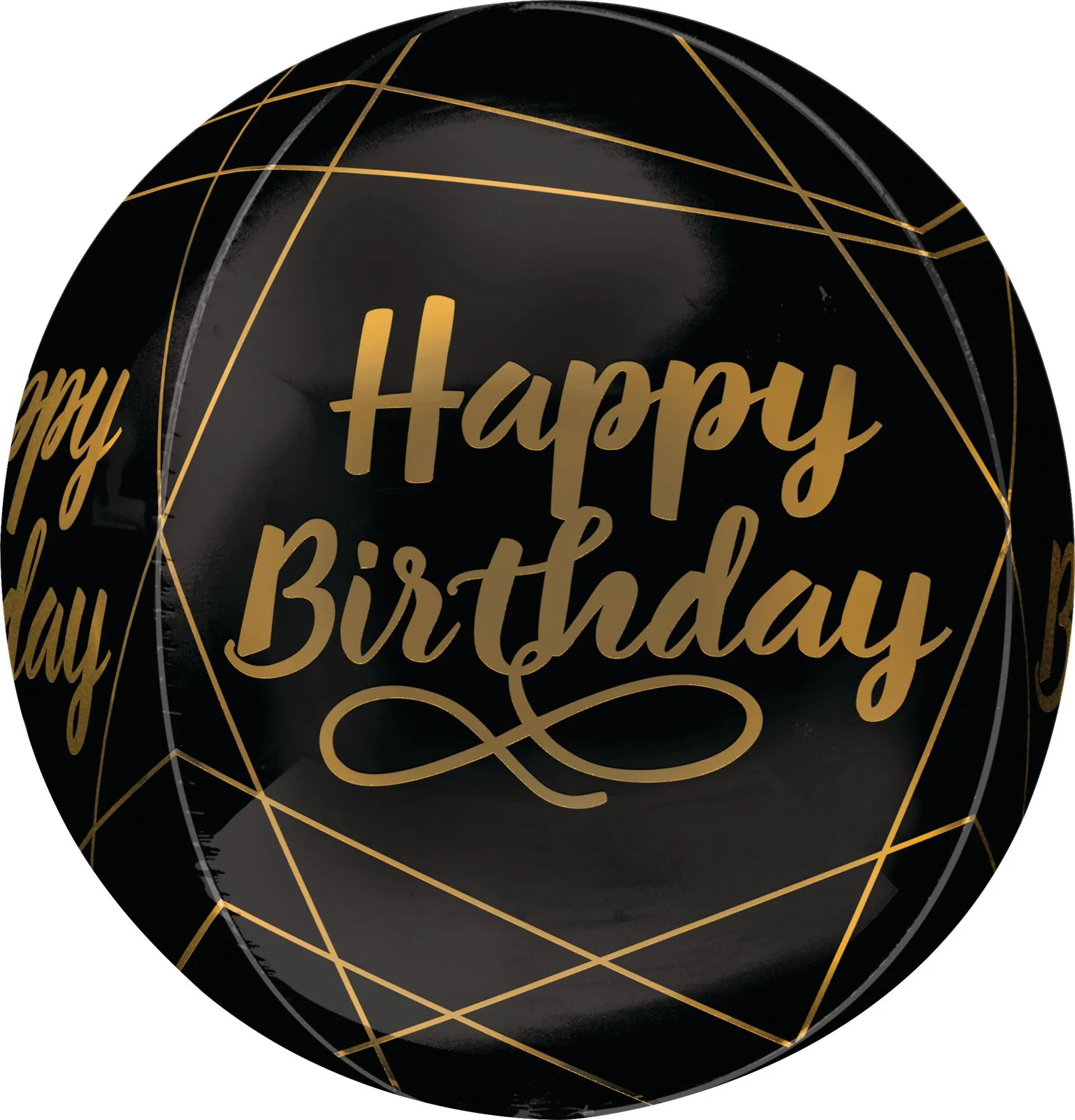 "Happy Birthday" Orbz Satin Foil Balloon, Black/Gold, 16-in, Helium Inflation & Ribbon Included for Birthday Party