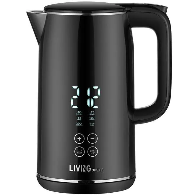 Smart Temp Digital Kettle Full Stainless Interior, Double-layer,1.7L, LIVINGBasics