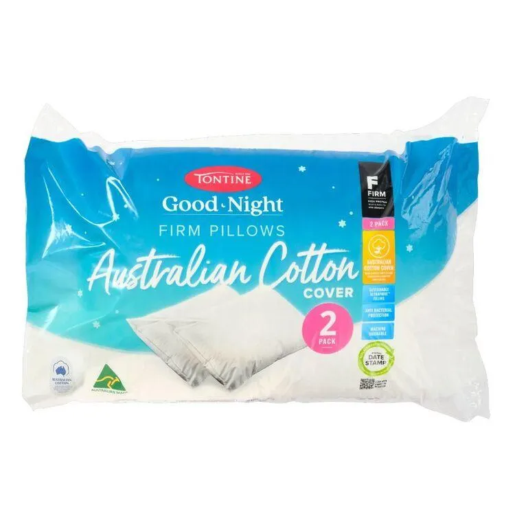 Tontine Good Night Australian Cotton Cover Firm Pillow 2 Pack White Standard