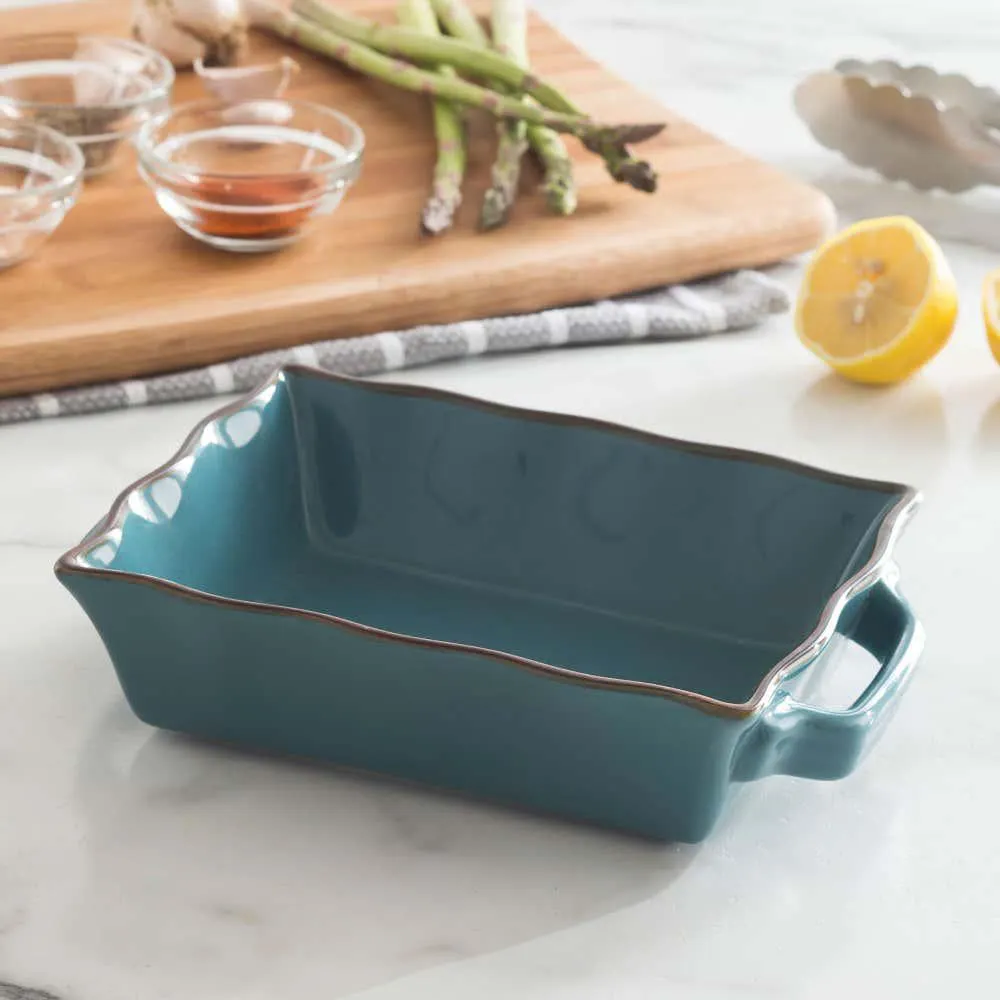 KSP Tuscana Small Rectangle Fluted Bakeware with Handle (Aqua)