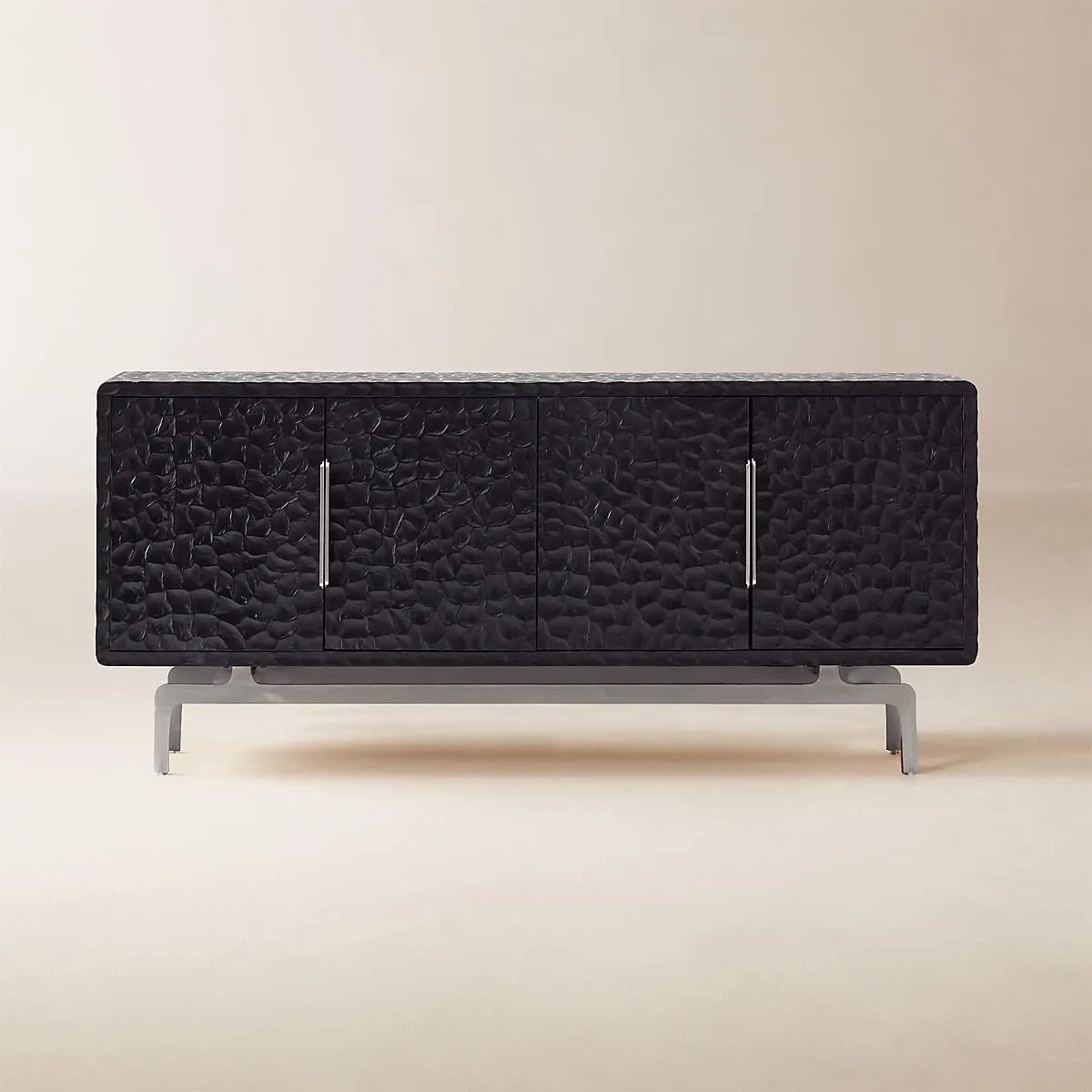 Carved Black Wood Credenza 71"