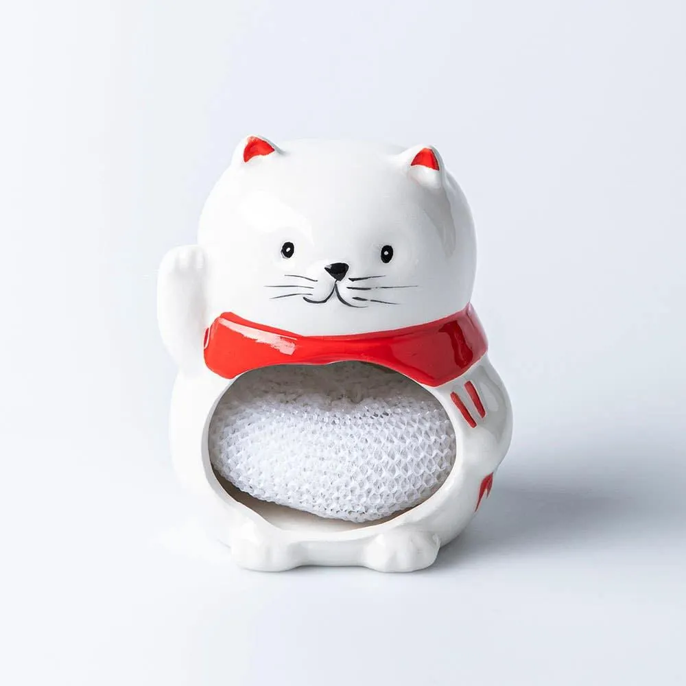 Boston Warehouse Scrubby 'Happy Cat' Ceramic Scrubby Holder