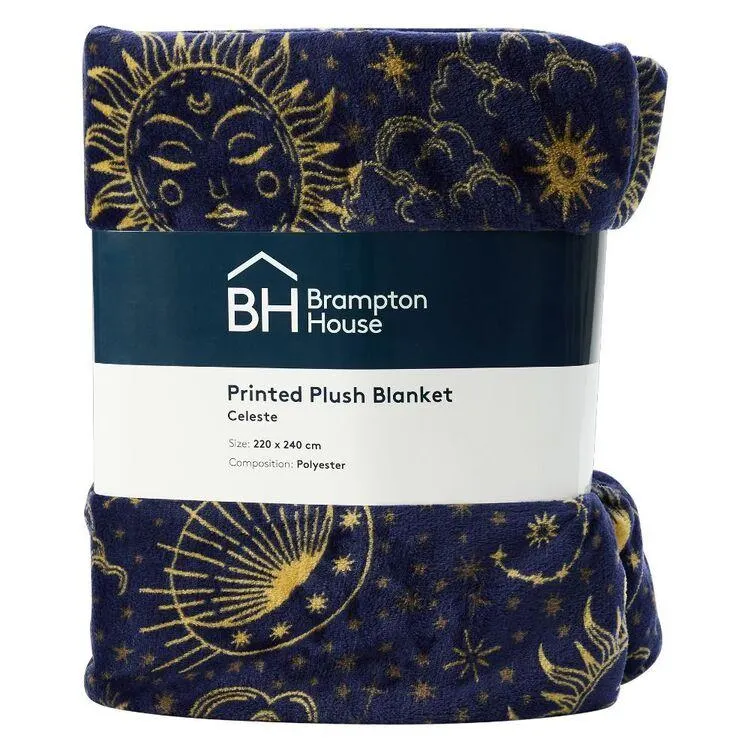 Brampton House Printed Plush Blanket Celeste Queen / King