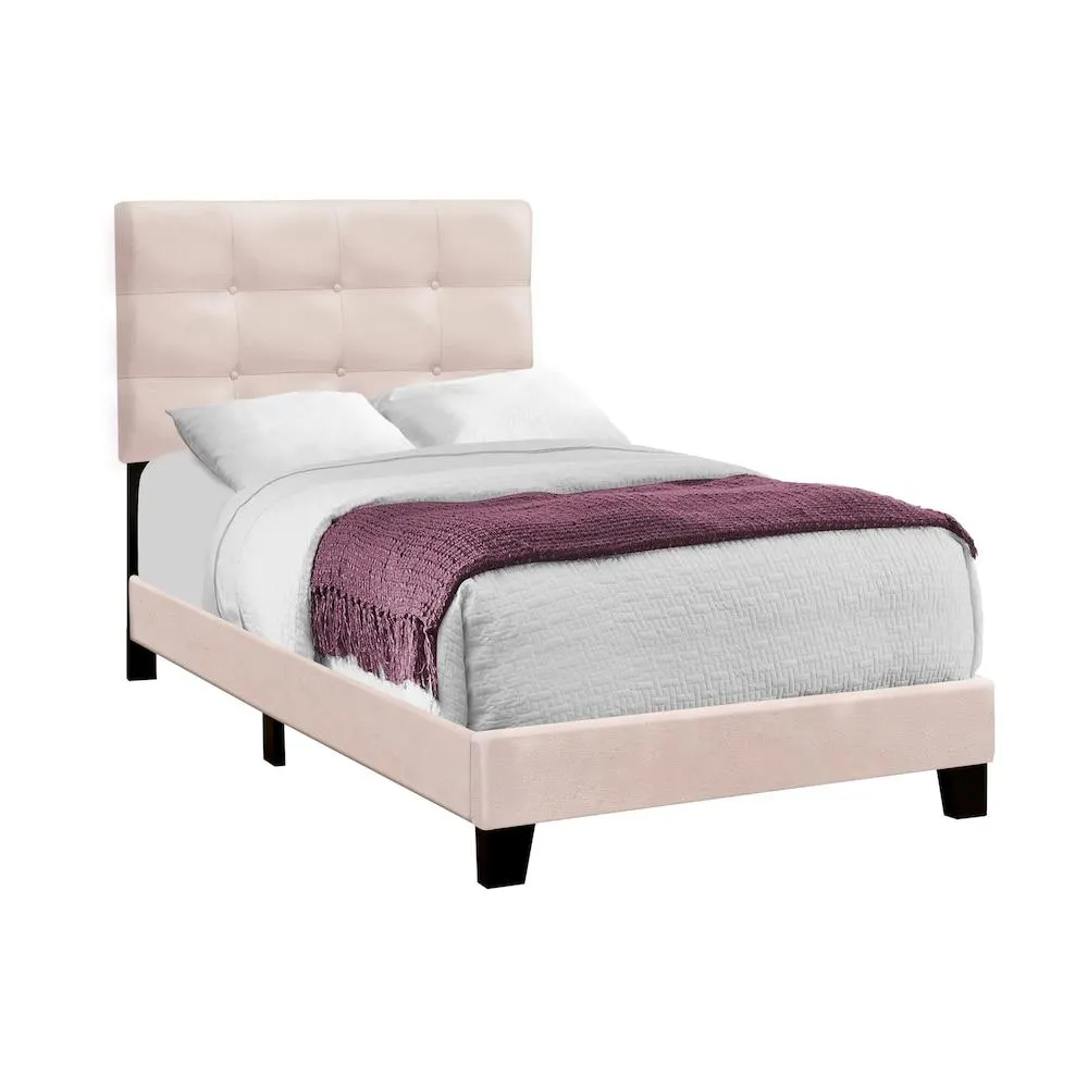 Bed, Twin Size, Upholstered, Bedroom, Frame Only, Youth, Teen, Juvenile, Pink Velvet