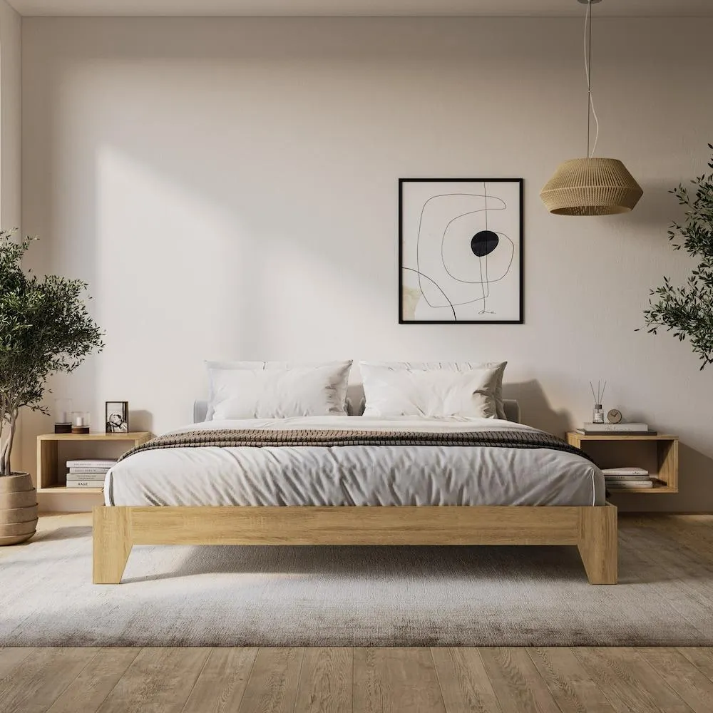 Aiko King Size Modern Oak Finish Platform Bed Frame