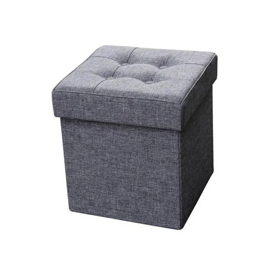 Pouf de rangement pliable en tissu gris