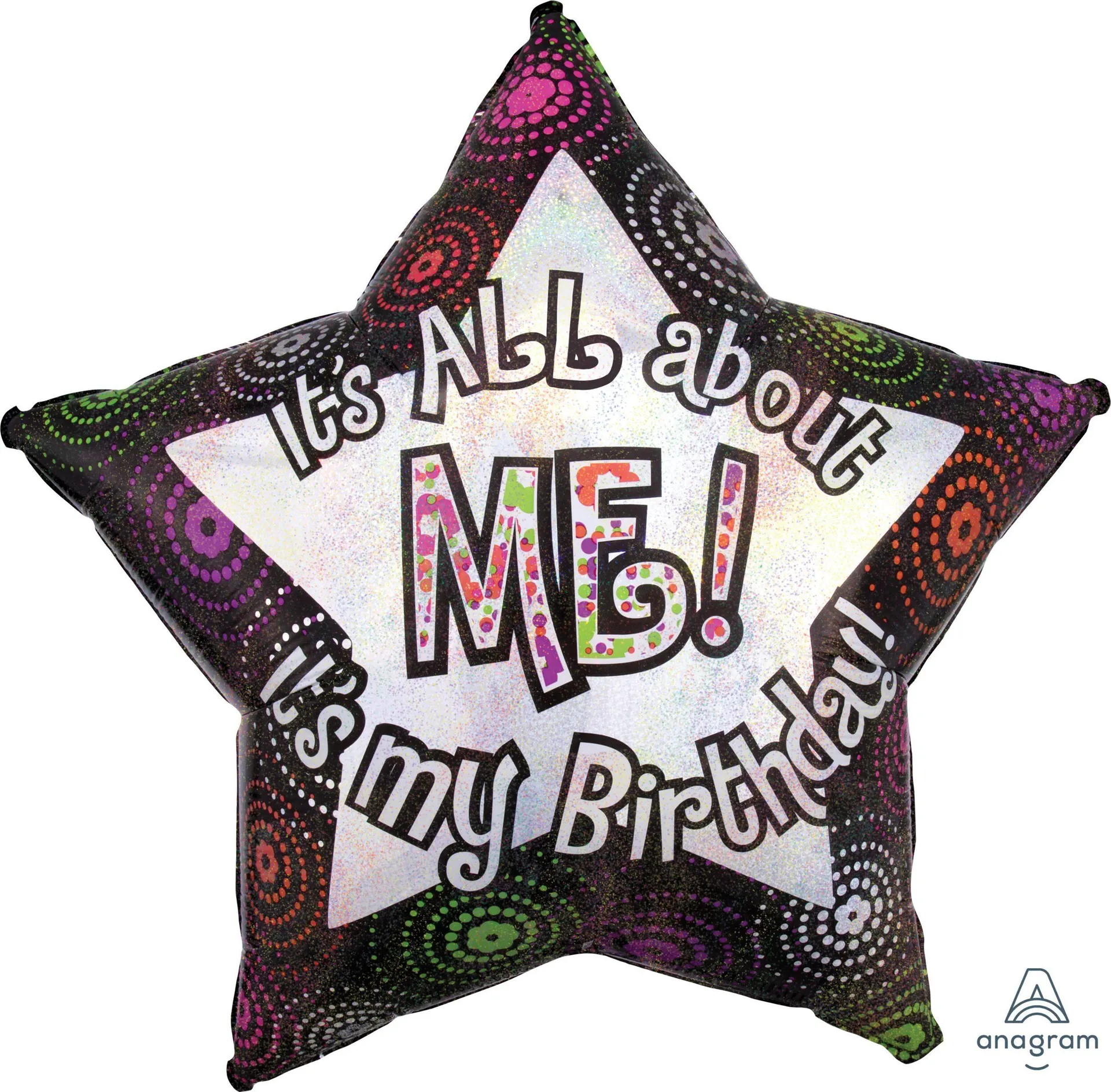 "It's All About Me! It's My Birthday" Star Satin Foil Balloon, Multi-Coloured, 28-in, Helium Inflation & Ribbon Included for Birthday Party