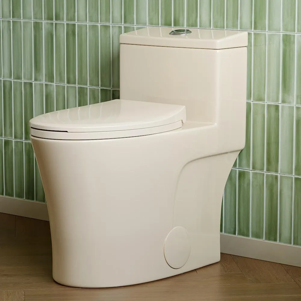1-Piece 1.06/1.7 GPF High Efficiency Dual Flush Elongated Toilet in Biscuit, Seat Included