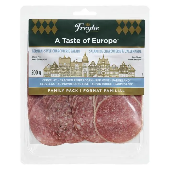 Freybe - European Style Charcuterie Salami - Cervelat, Cracked Peppercorn, Red Wine & Parmesano Family Pack