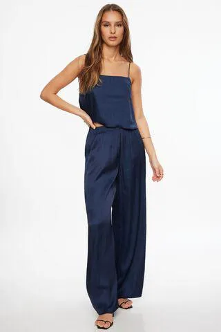 Crinkled Wide Leg Satin Pants