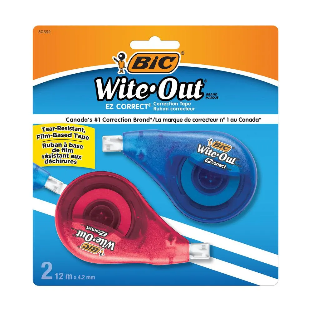 BIC Wite-out EZ Correct Correction Tape - White - Tear-Resistant Tape - 2 Pack