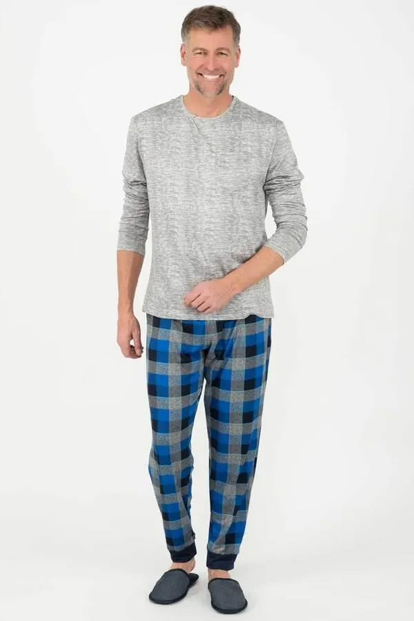 Men's long-sleeve, "Cool Touch" PJ set - Blue plaid