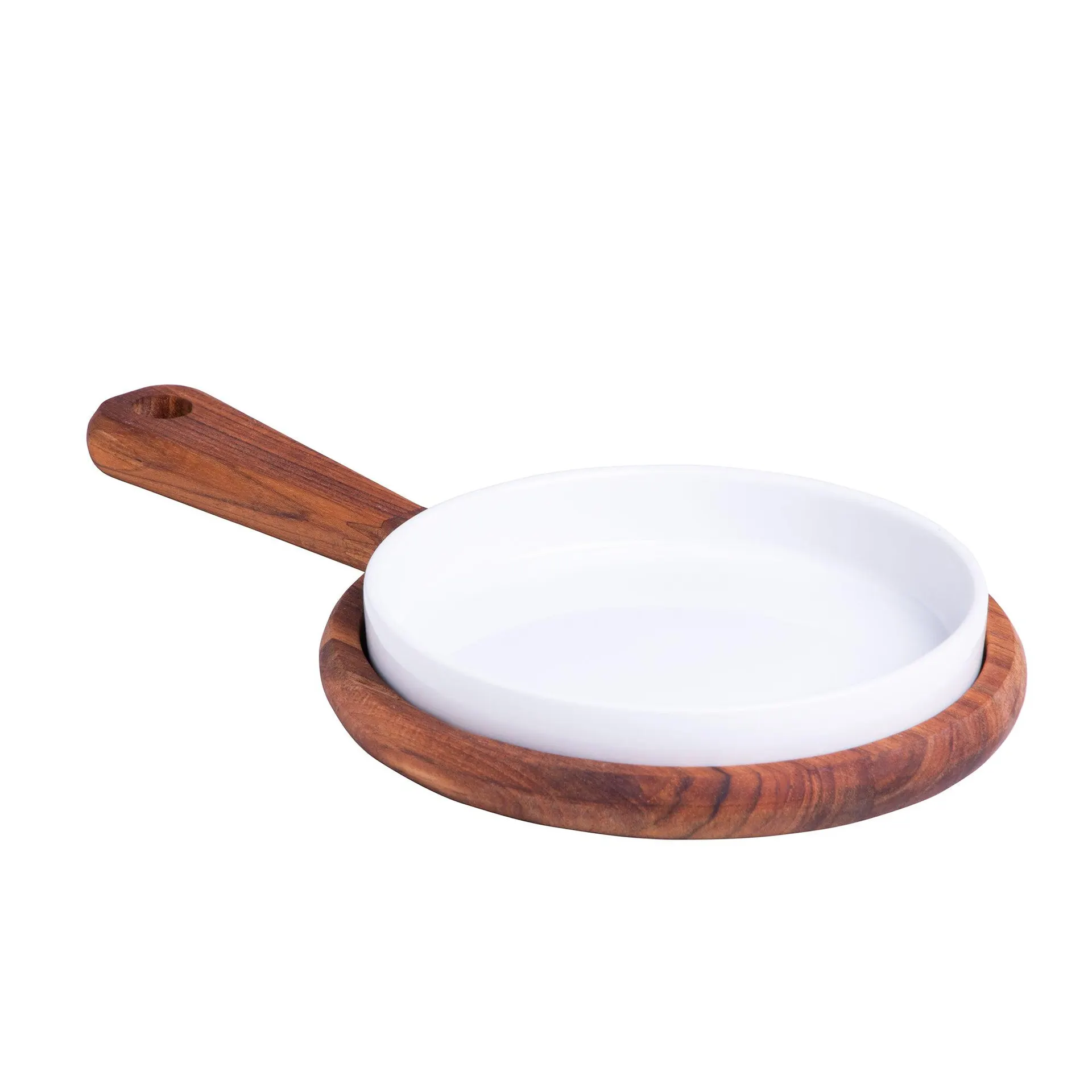 Teca Collection Wooden Serving Tray with White Porcelain Platter 28x17x3cm