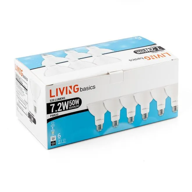 PAR20 Dimmable LED Bulb 7.2W 50W Equivalent E26 3000K 520 Lumens 40º Beam Angle - LIVINGbasics®