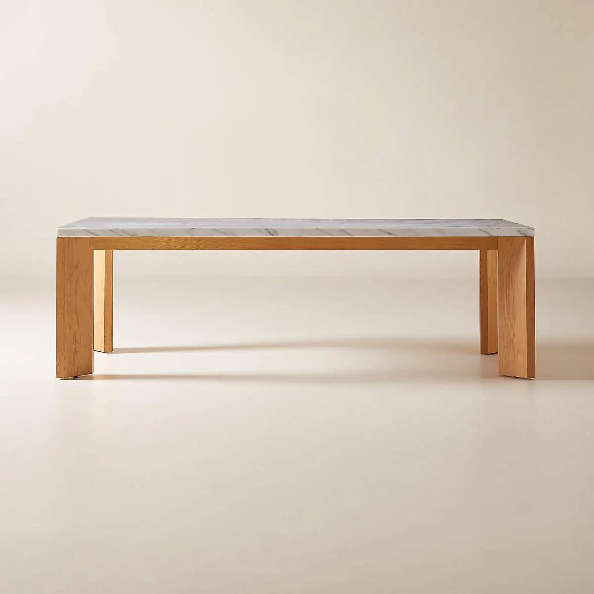 Sydney Rectangular Carrara Marble Dining Table with White Oak Legs 95''