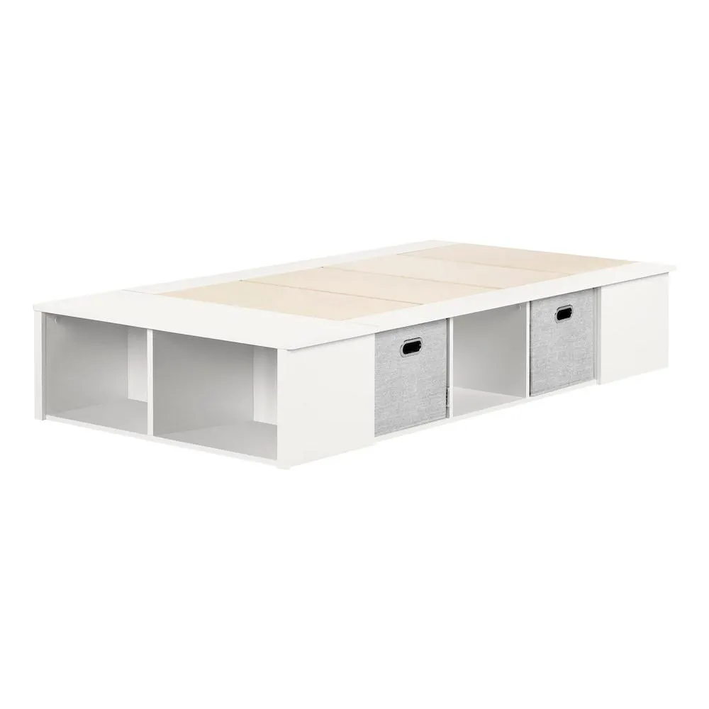 Flexible Twin Storage Platform Bed with Baskets in Pure White, 41 in. x 76.75 in. x 13.75 in.
