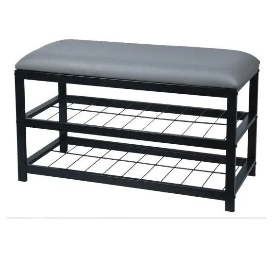 Banc de rangement en métal avec coussin gris