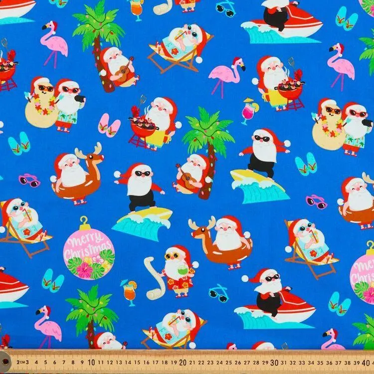 Christmas Beach Santa 112cm Quilting Fabric Multicoloured 112 cm