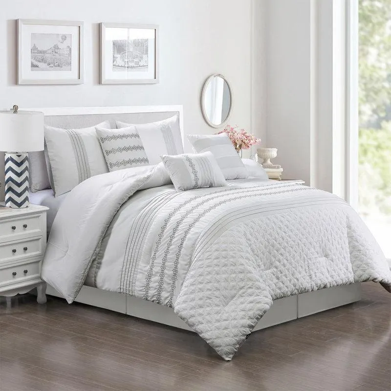 7-Piece White Modern Brushed Microfiber Comforter Set - Soft, Luxurious, and Breathable Bedding for a Restful Night's Sleep - Hypoallergenic, Easy Care, and Feather-Like Softness