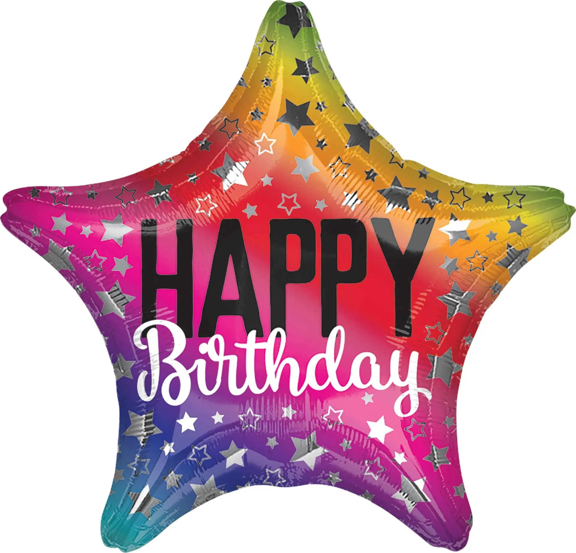 "Happy Birthday" Star Satin Foil Balloon, Multi-Coloured, Stars, 19.5-in, Helium Inflation & Ribbon Included for Birthday Party
