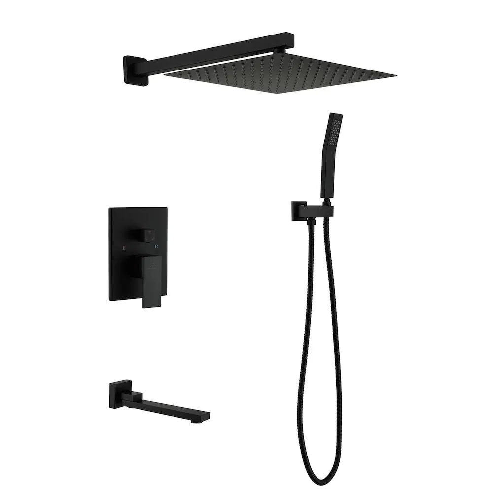 Complete Wall Mounted 2-Handle 3 Sprays Shower Faucet with Rough-in Valve in Matte Black