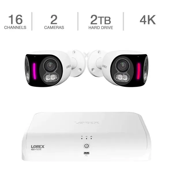 Lorex Fusion 4K+ 16-Channel 2TB NVR System with Two 180° Panoramic Cameras