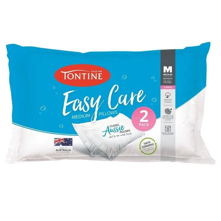Tontine Easy Care Medium Pillows 2 Pack Standard White