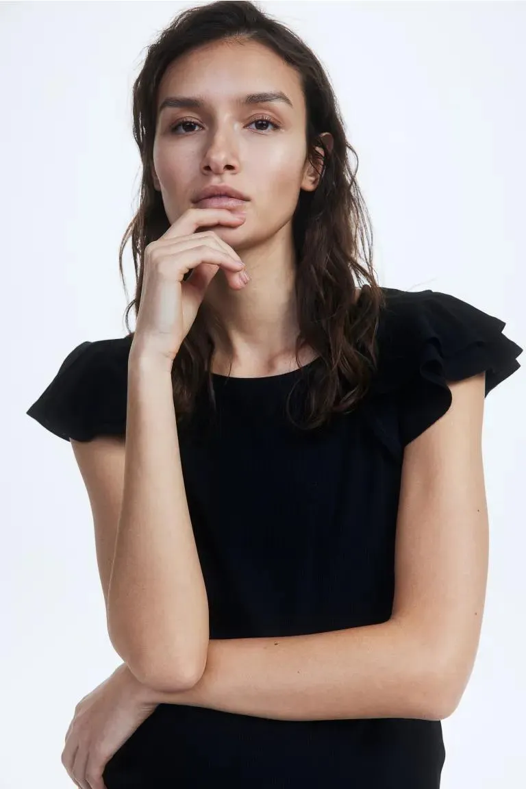 MAMA Flutter-sleeved Jersey Top