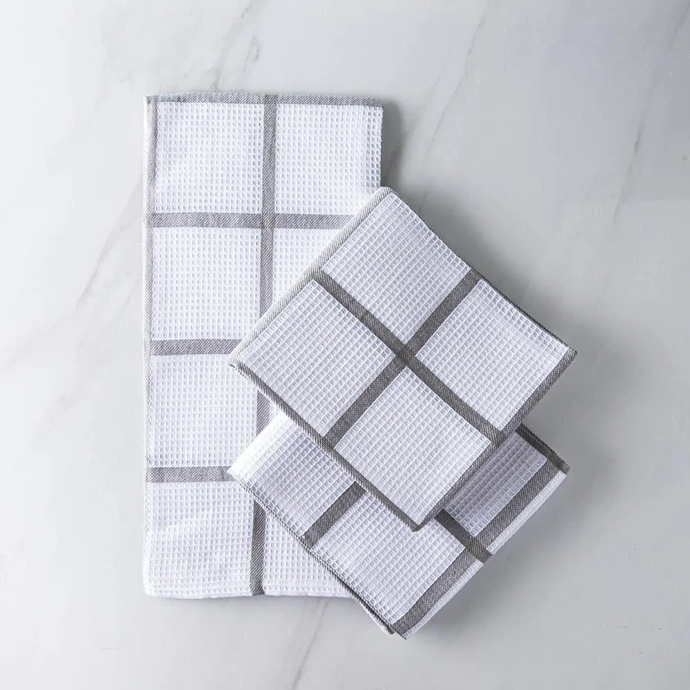 Harman Premium Quality 'Window Pane' Kitchen Towel - S/3 (Grey)