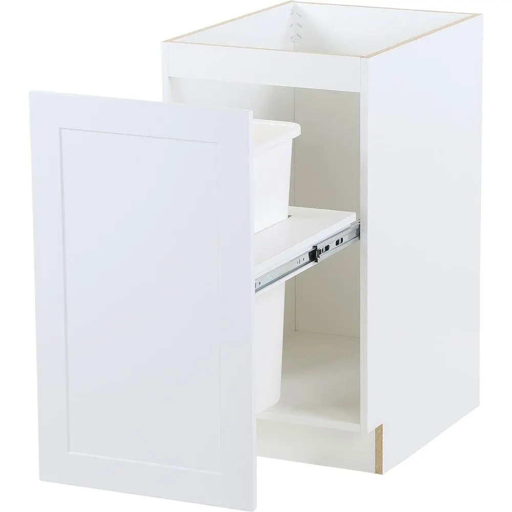 Edson 18-inch W x 34.5-inch H x 24.5-inch D Shaker Style Assembled Kitchen Base Cabinet/Cupboard in Solid White with Soft Close Pull Out Garbage/Trash Can (B18FHMWBS)