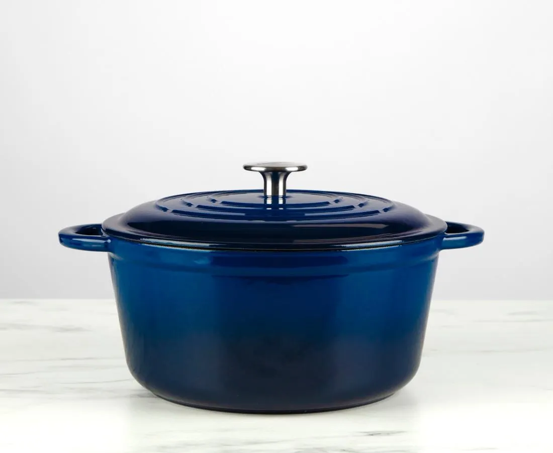 Cinnamon Homeware Cast Iron Round Dutch Oven, 4.5 L, Navy